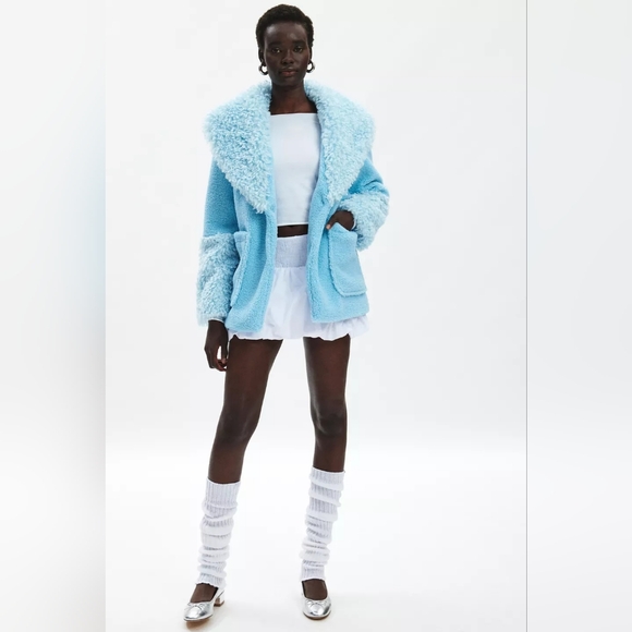 Urban Outfitters Kimchi Amelie Faux Fur Trimmed Fleece Coat - Picture 3 of 4